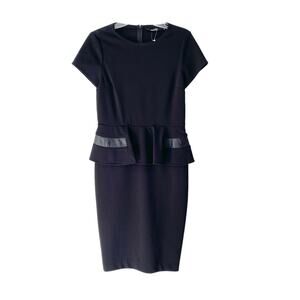 Badgley Mischka Black Leather Trim Peplum Pencil Dress NWOTs size 10